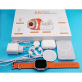 پک ساعت هوشمند X8 PLUS UINQE COMBINATION همراه با ایرپاد و پاور بانک دارای شارژر وایرلس و شارژر و کابل