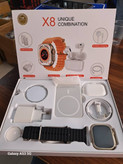پک ساعت هوشمند X8 PLUS UINQE COMBINATION همراه با ایرپاد و پاور بانک دارای شارژر وایرلس و شارژر و کابل